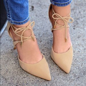 Lulus DANI NUDE SUEDE LACE-UP HEELS